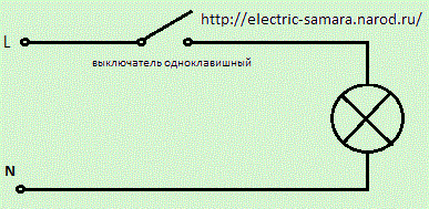 схема подключения одноклавишного выключателя