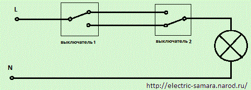 схема подключения проходного выключателя